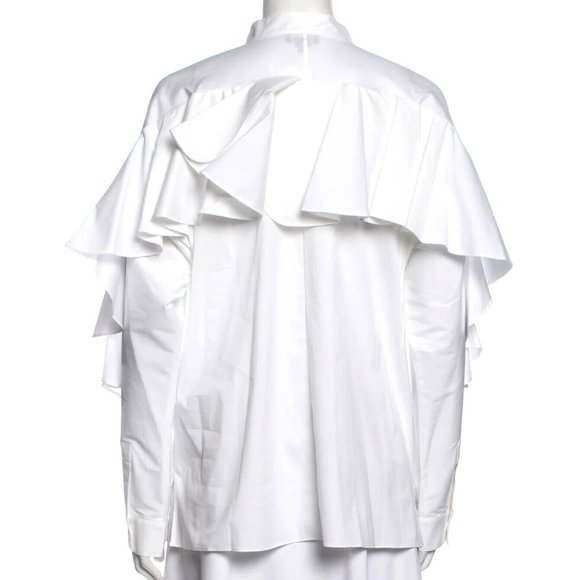 Designer Worth N Y White Cotton Blend Dolman Ruffle Sleeve's Mock Neck Blouse L - Picture 1 of 7